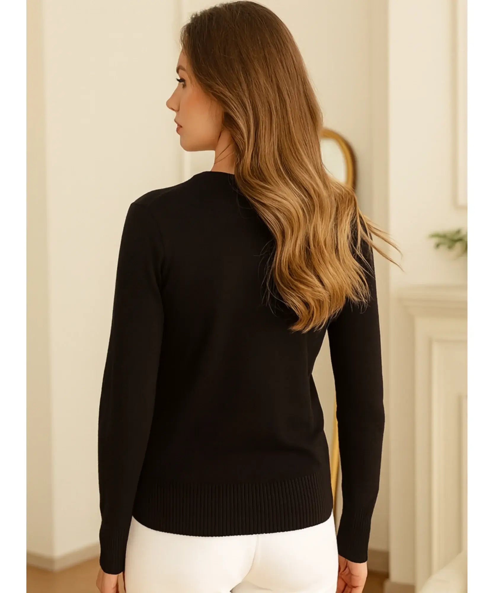 Comprar cardigan feminino tricot macio botões decote V manga longa escritório casual barato ou em promoção