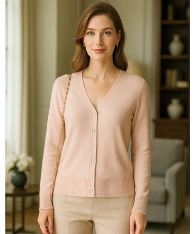 Comprar cardigan feminino tricot macio botões decote V manga longa escritório casual barato ou em promoção