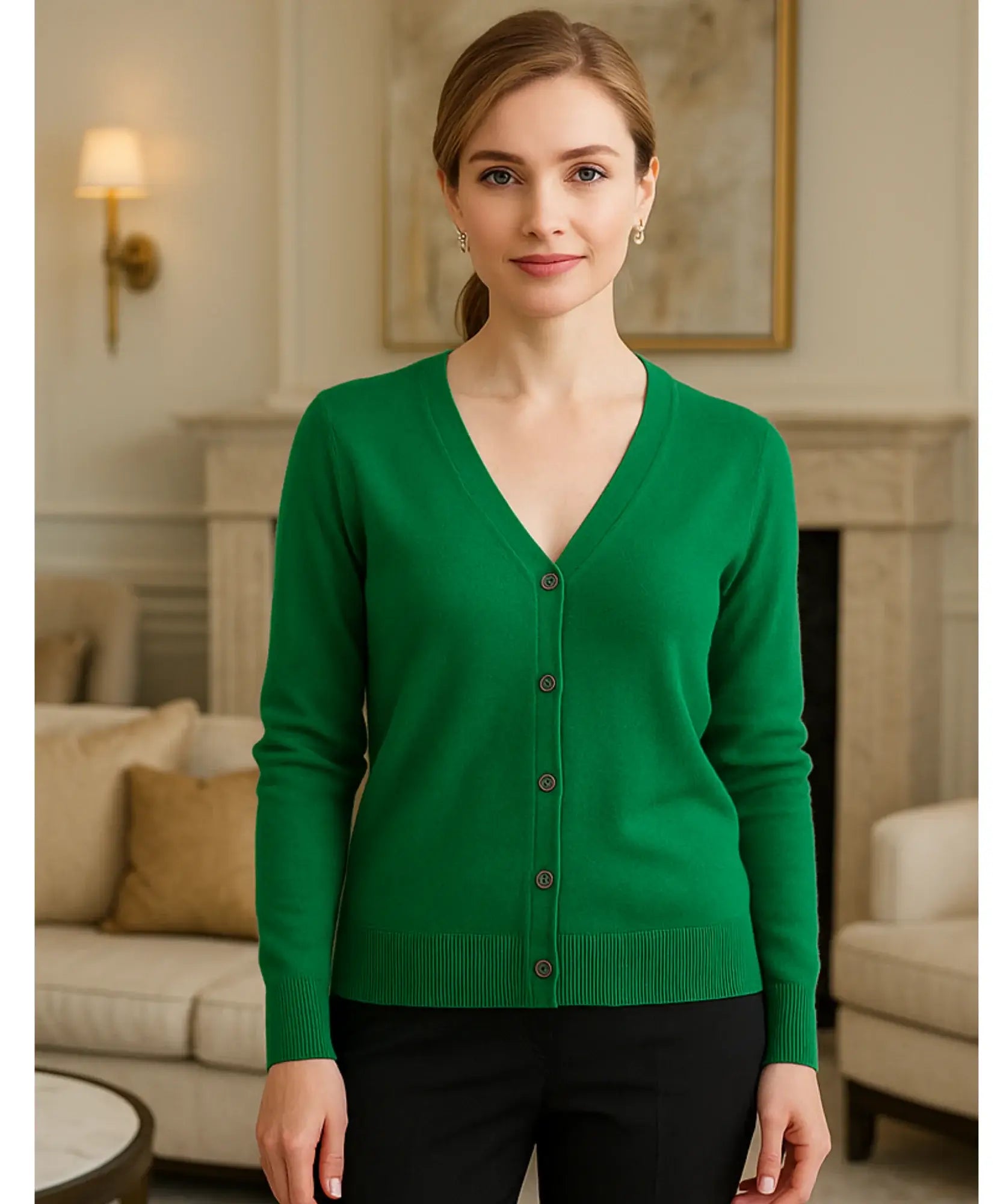 Comprar cardigan feminino tricot macio botões decote V manga longa escritório casual barato ou em promoção