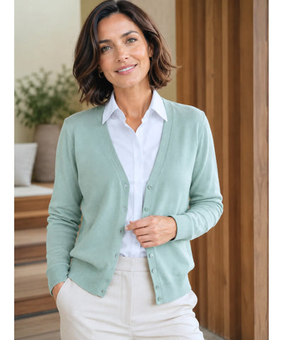 Comprar cardigan feminino tricot macio botões decote V manga longa escritório casual barato e em promoção ANELIMN