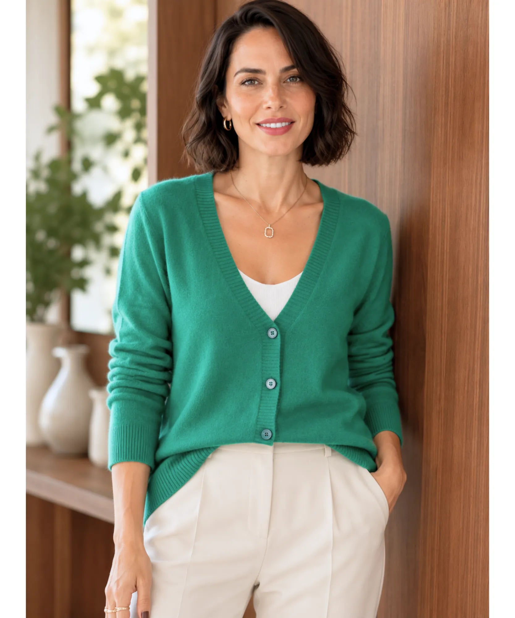 Comprar cardigan feminino tricot macio botões decote V manga longa escritório casual barato e em promoção ANELIMN