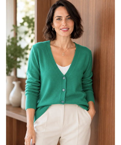 Comprar cardigan feminino tricot macio botões decote V manga longa escritório casual barato e em promoção ANELIMN