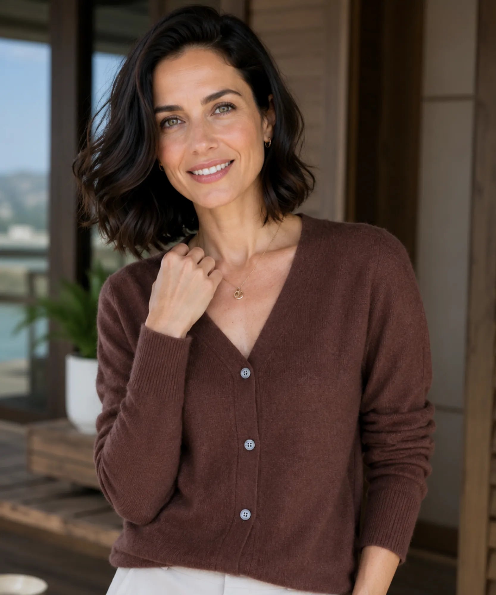 Comprar cardigan feminino tricot macio botões decote V manga longa escritório casual barato e em promoção ANELIMN