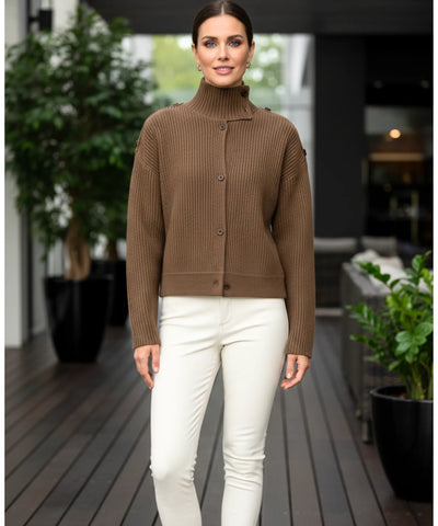 Cardigan Feminino Tricot Canelado Gola Alta Curto Elegante | Nord