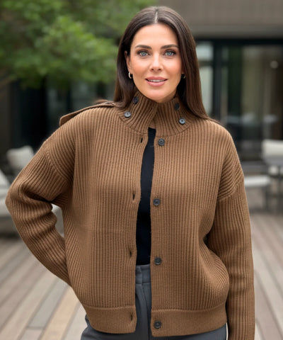 Cardigan Feminino Tricot Canelado Gola Alta Curto Elegante | Nord