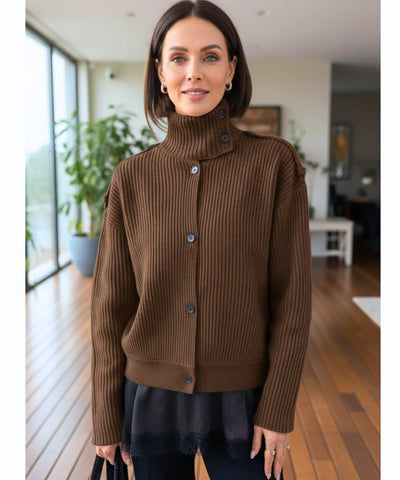 Cardigan Feminino Tricot Canelado Gola Alta Curto Elegante | Nord