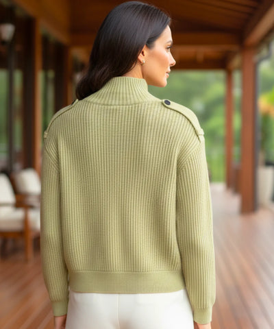 Cardigan Feminino Tricot Canelado Gola Alta Curto Elegante | Nord