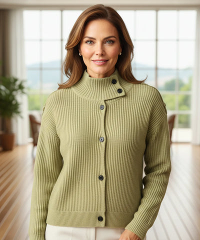 Cardigan Feminino Tricot Canelado Gola Alta Curto Elegante | Nord