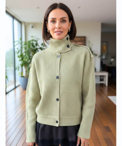 Cardigan Feminino Tricot Canelado Gola Alta Curto Elegante | Nord