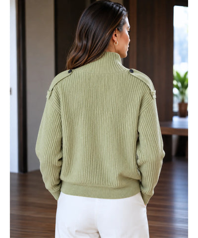 Comprar cardigan feminino tricot canelado gola alta curto botões manga longa elegante inverno em promoção ANELLIMN