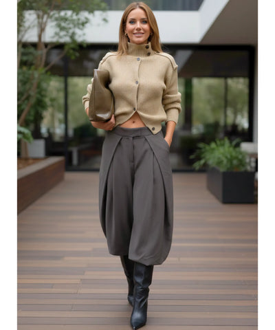 Cardigan Feminino Tricot Canelado Gola Alta Curto Elegante | Nord