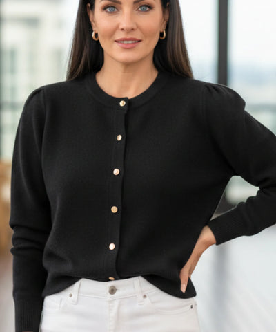 Cardigan Feminino Tricot Curto Botões Dourados Casual | Luse