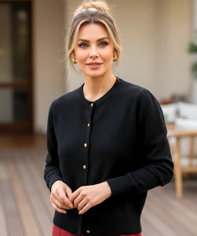 Cardigan Feminino Tricot Curto Botões Dourados Casual | Luse