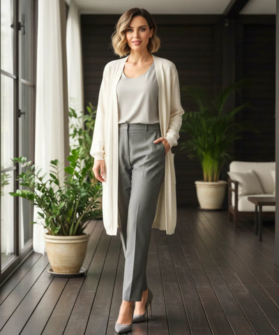 Cardigan Feminino Tricot Longo com Bolsos Elegância Casual | Lizie