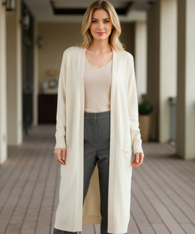 Cardigan Feminino Tricot Longo com Bolsos Elegância Casual | Lizie