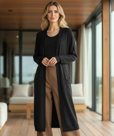 Comprar cardigan feminino tricot longo com bolsos, leve e elegante para meia-estação e looks casuais barato ZARA