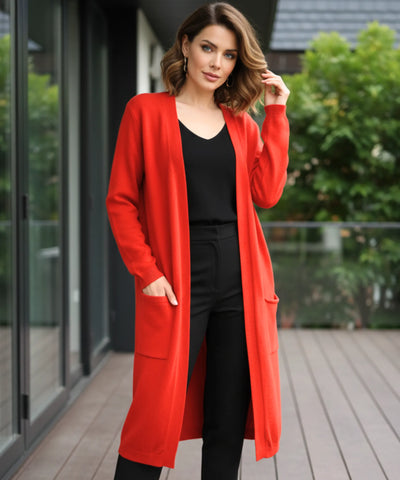 Comprar cardigan feminino tricot longo com bolsos, leve e elegante para meia-estação e looks casuais barato ZARA
