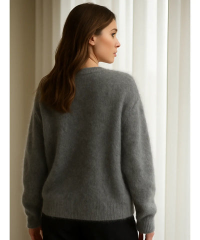 Comprar Cardigan feminino tricot pelúcia cinza alongado macio inverno confortável barato ou em promoção