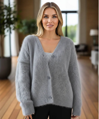 Comprar Cardigan feminino tricot pelúcia cinza alongado macio inverno confortável barato ou em promoção ZARA
