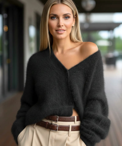 Comprar Cardigan feminino tricot pelúcia cinza alongado macio inverno confortável barato ou em promoção ZARA
