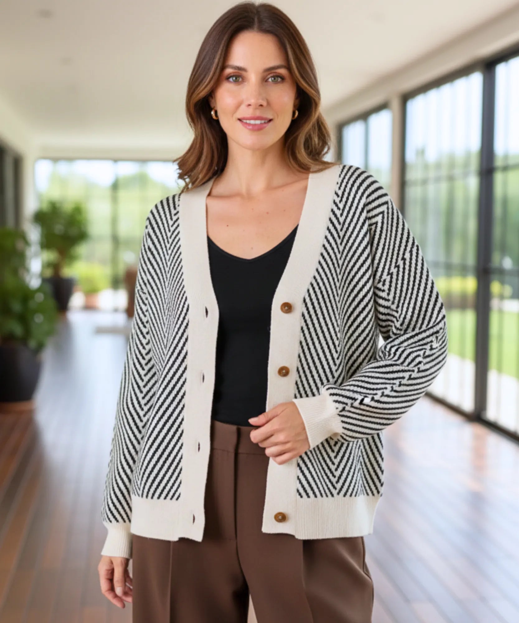 Comprar cardigan feminino tricot premium botões dourados elegante confortável trabalho barato promoção