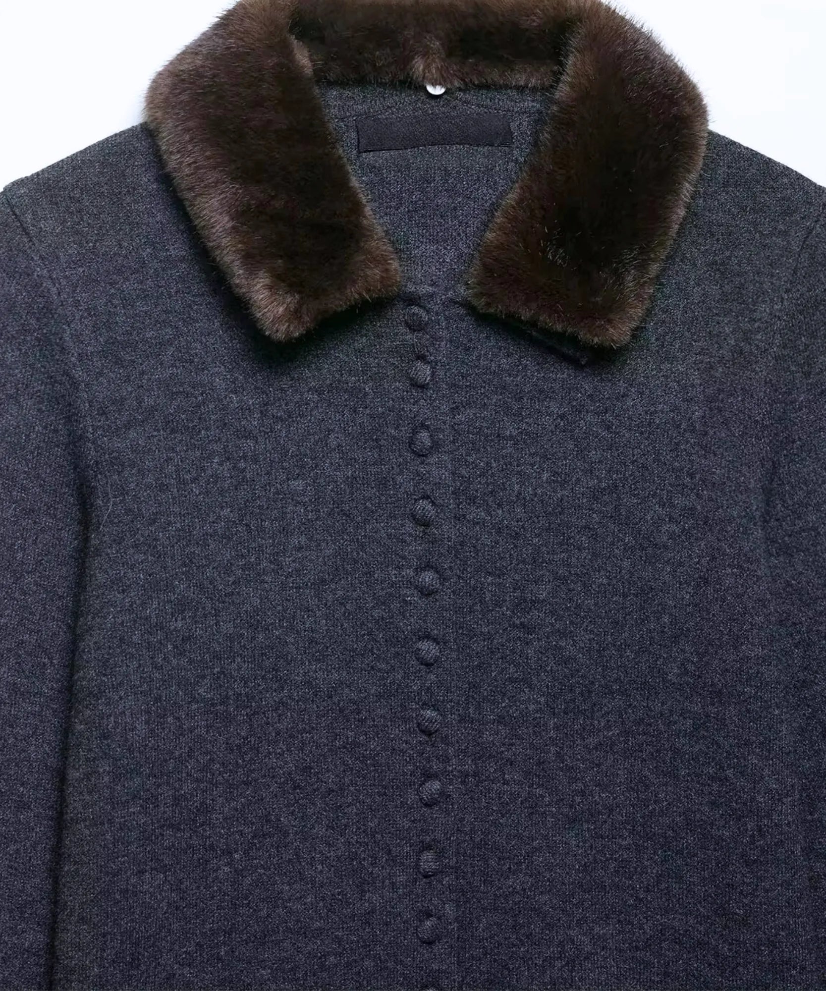 Comprar cardigan feminino tricot slim manga longa gola pelo sintético removível botões forrados inverno barato em promoção ANELLIMN