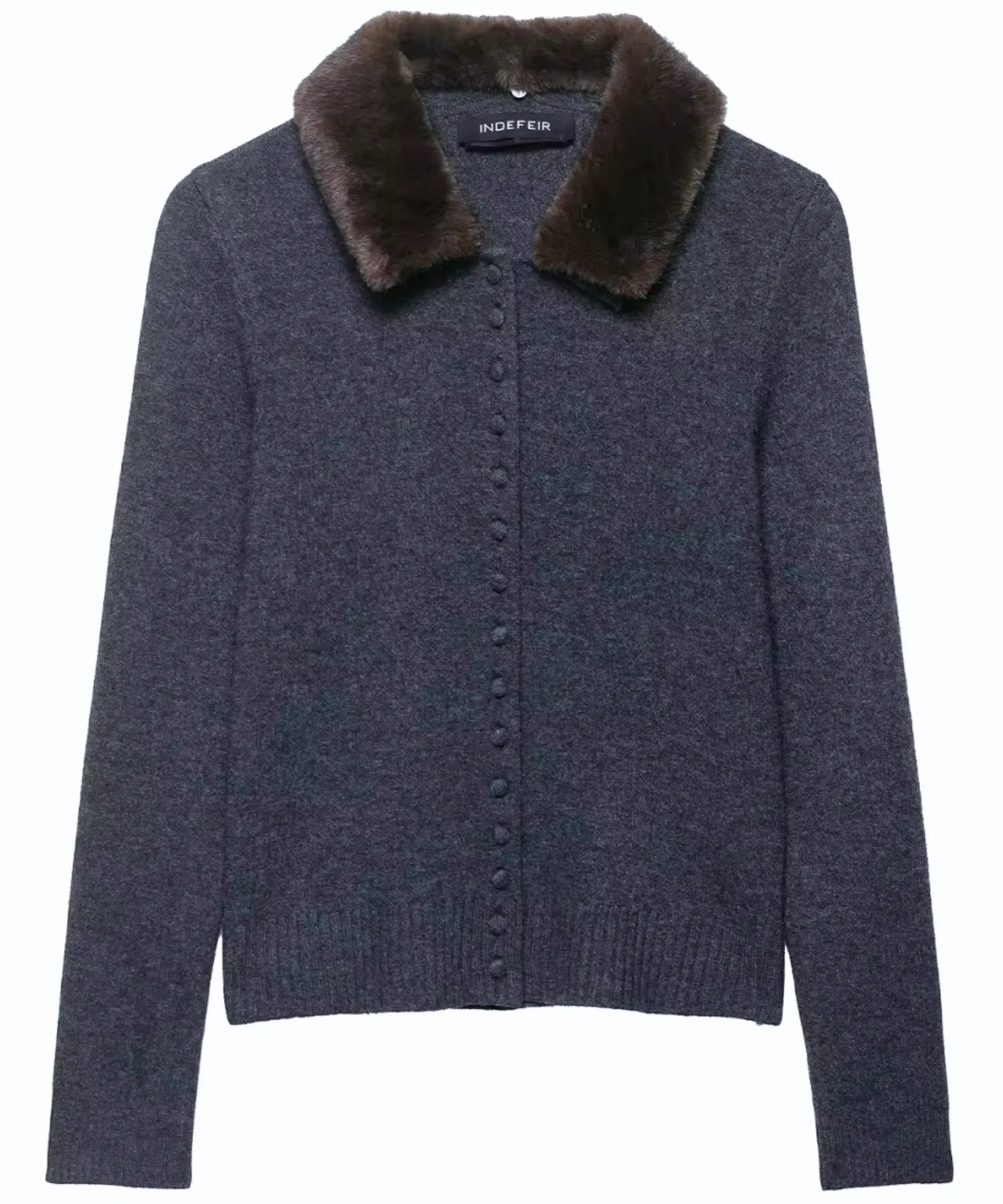 Comprar cardigan feminino tricot slim manga longa gola pelo sintético removível botões forrados inverno barato em promoção ANELLIMN