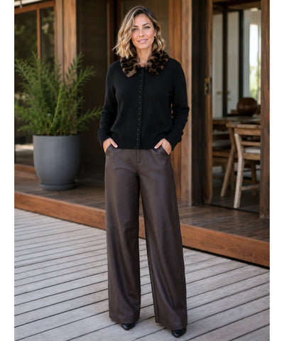 Comprar cardigan feminino tricot slim manga longa gola pelo sintético removível botões forrados inverno barato em promoção ANELLIMN