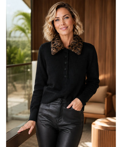 Comprar cardigan feminino tricot slim manga longa gola pelo sintético removível botões forrados inverno barato em promoção ANELLIMN