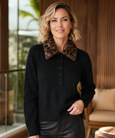 Comprar cardigan feminino tricot slim manga longa gola pelo sintético removível botões forrados inverno barato em promoção ANELLIMN