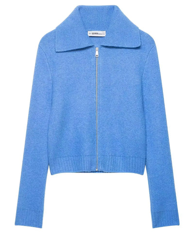 Cardigan Feminino Tricot Zíper Gola Lapela Curto | Nieli