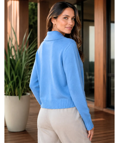 Cardigan Feminino Tricot Zíper Gola Lapela Curto | Nieli