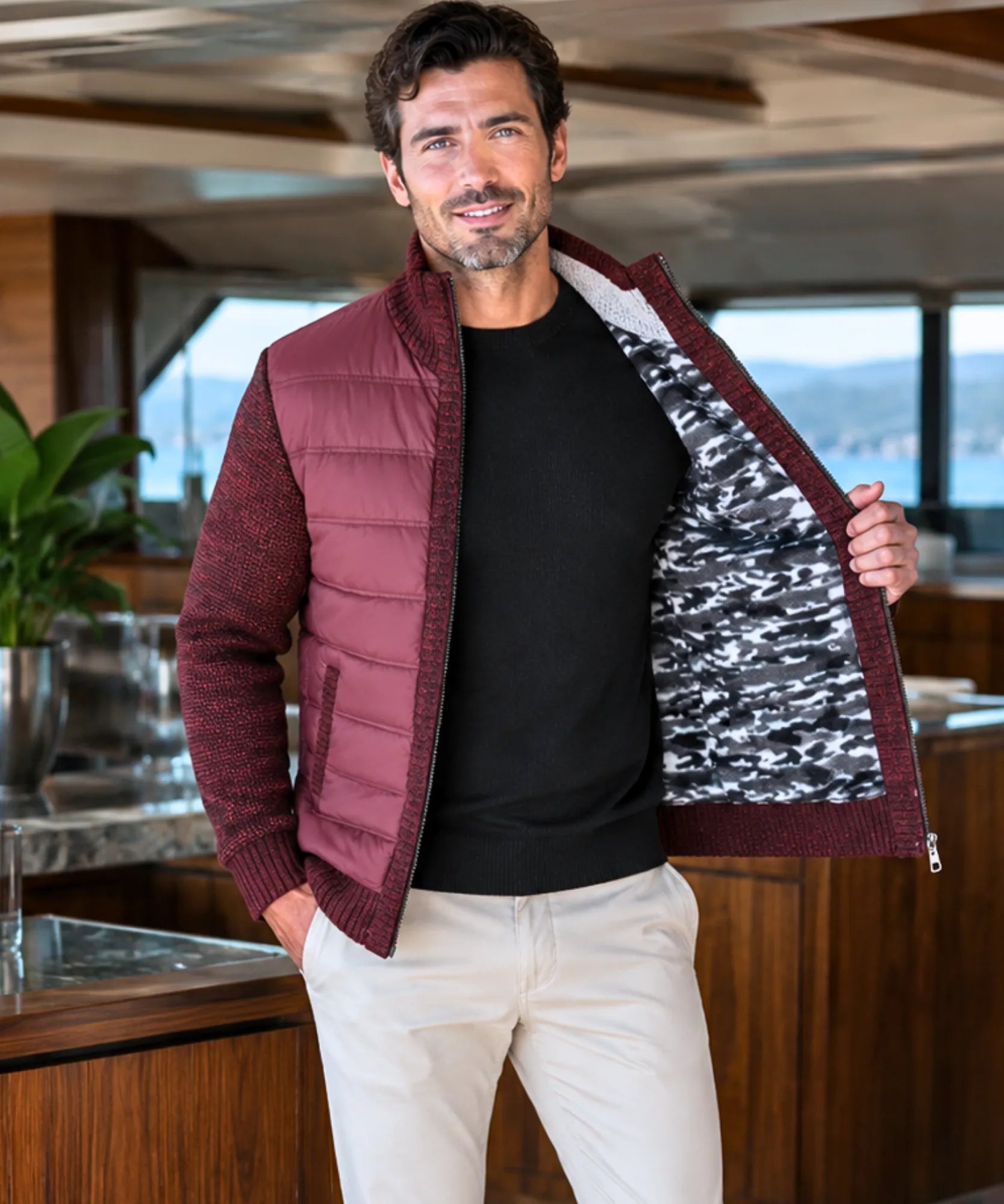 Comprar cardigan masculino tricot acolchoado térmico elegante inverno premium barato em promoção ZARA