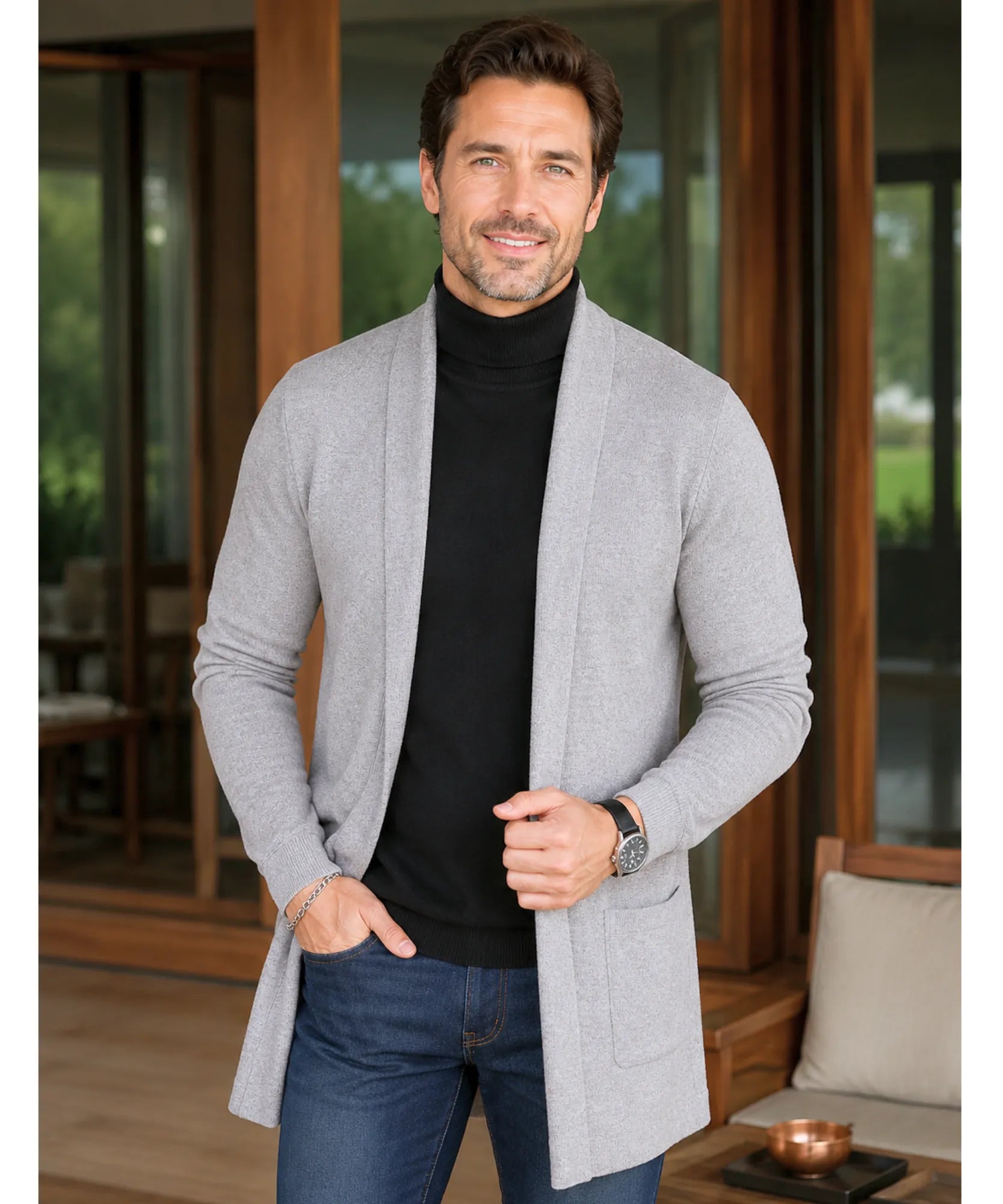 Comprar cardigan masculino tricot alongado casual social inverno manga longa confortável resistente em promoção ZARA