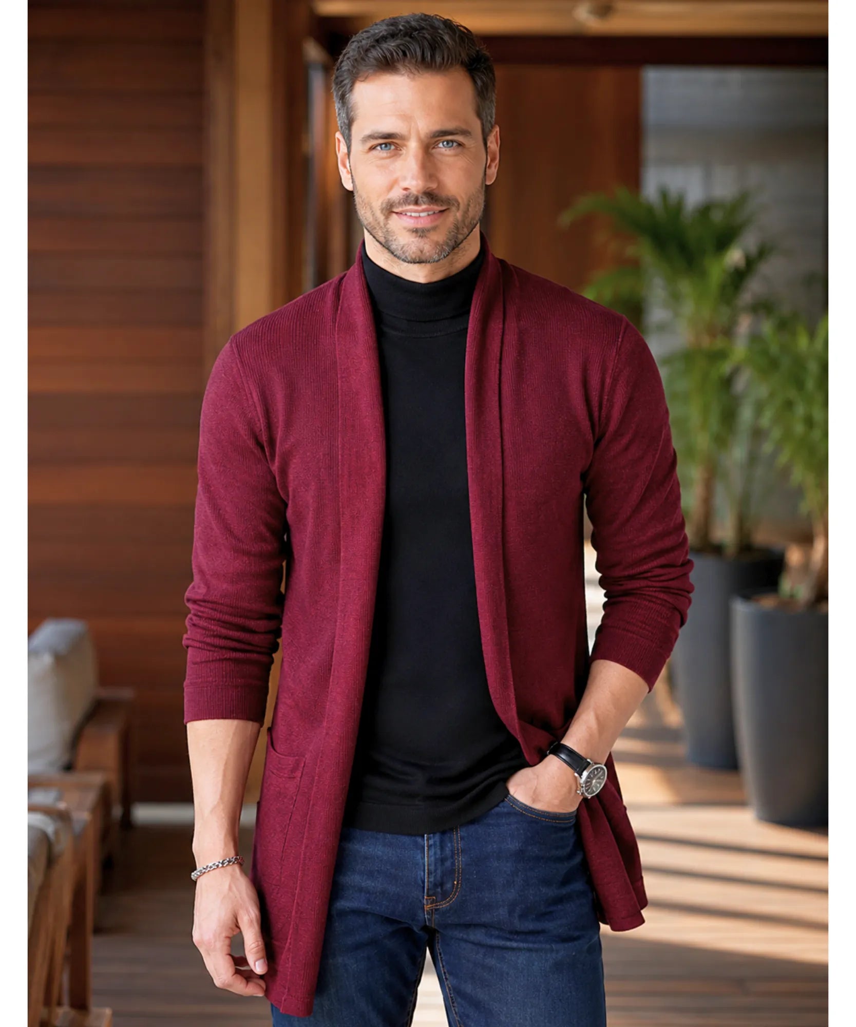 Comprar cardigan masculino tricot alongado casual social inverno manga longa confortável resistente em promoção ZARA