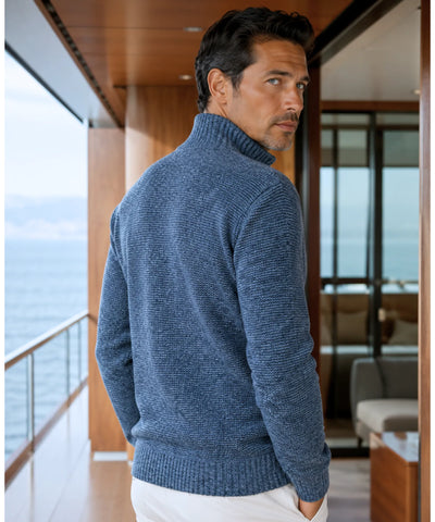 Comprar Cardigan Masculino Tricot com Zíper Gola Alta Painel Acolchoado Quentinho barato em promoção ANELLIMN