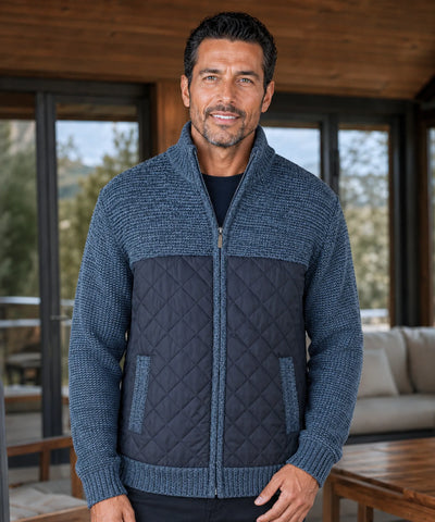 Comprar Cardigan Masculino Tricot com Zíper Gola Alta Painel Acolchoado Quentinho barato em promoção ANELLIMN