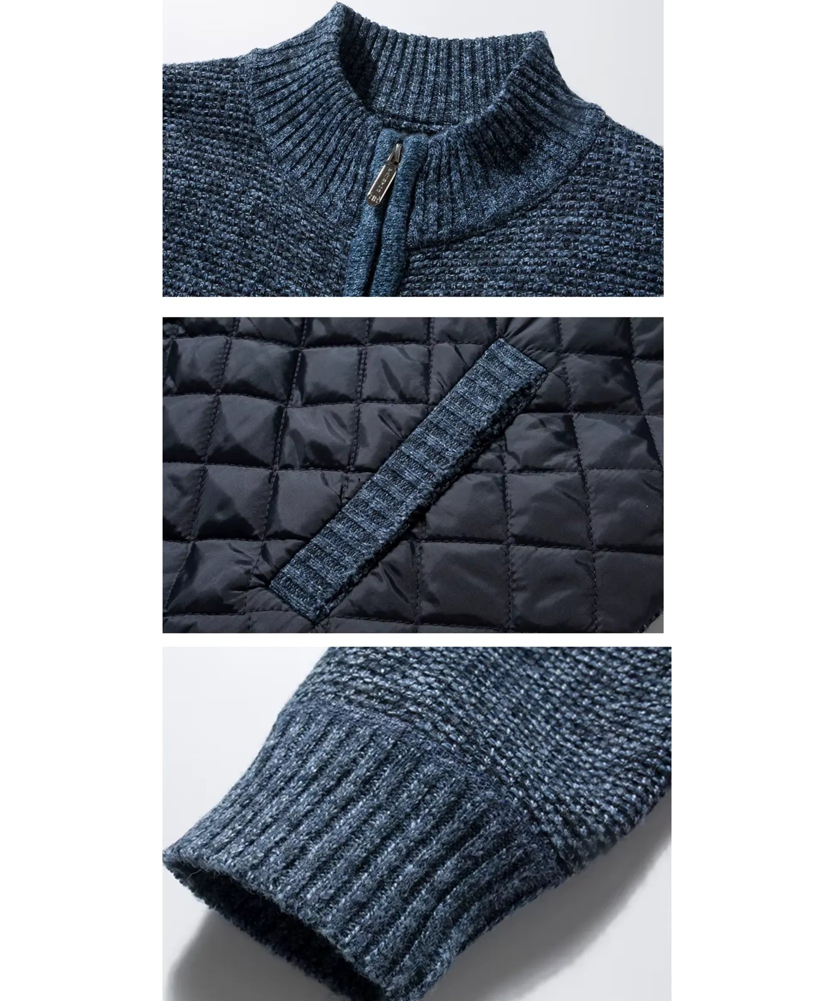 Comprar Cardigan Masculino Tricot com Zíper Gola Alta Painel Acolchoado Quentinho barato em promoção ANELLIMN