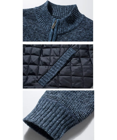 Comprar Cardigan Masculino Tricot com Zíper Gola Alta Painel Acolchoado Quentinho barato em promoção ANELLIMN
