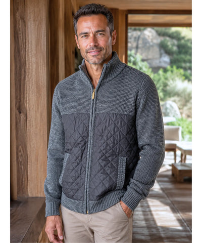 Comprar Cardigan Masculino Tricot com Zíper Gola Alta Painel Acolchoado Quentinho barato em promoção ANELLIMN
