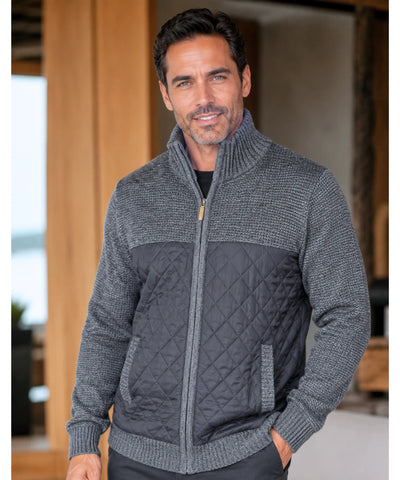 Comprar Cardigan Masculino Tricot com Zíper Gola Alta Painel Acolchoado Quentinho barato em promoção ANELLIMN