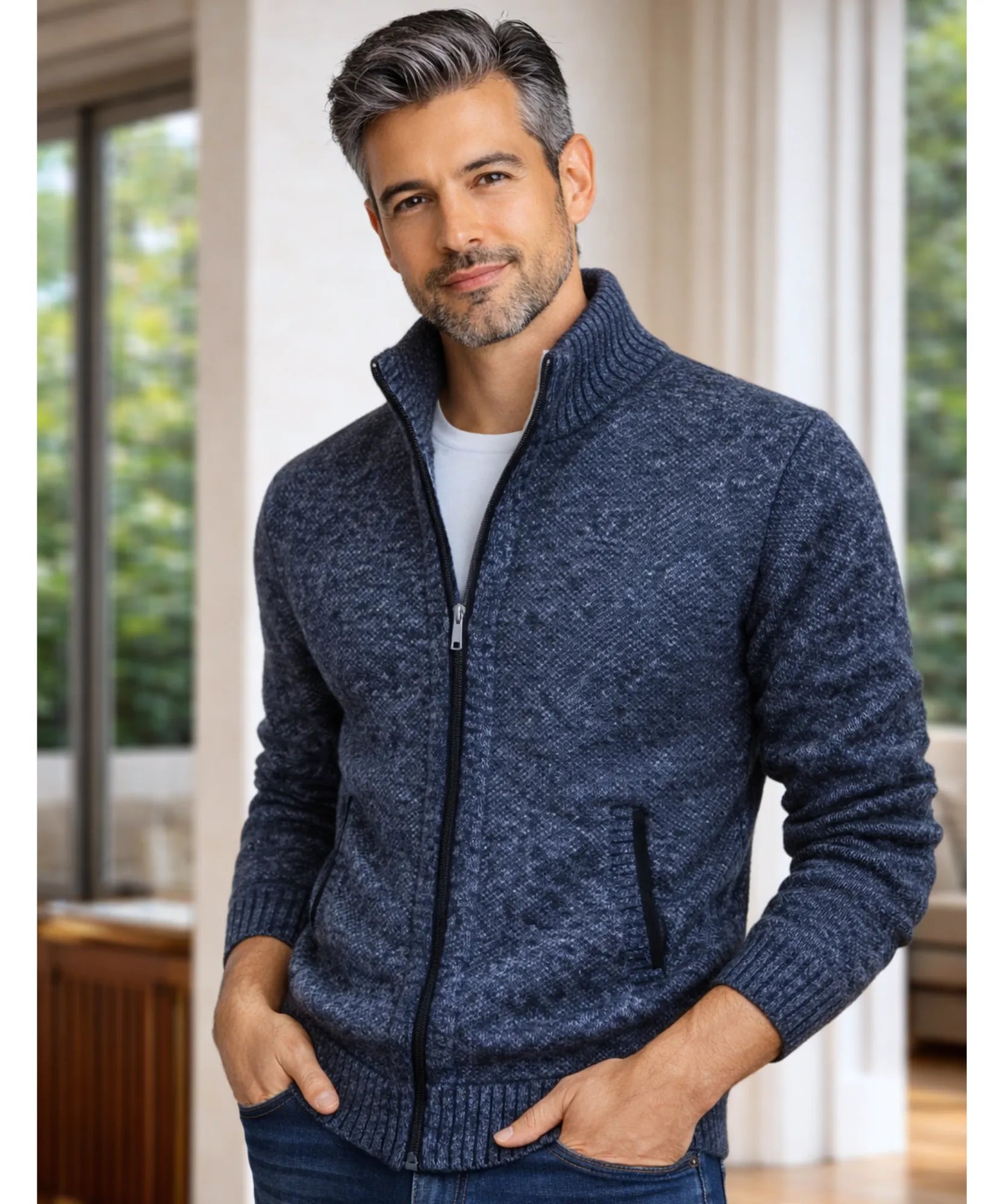 Comprar cardigan masculino tricot premium zíper social inverno elegante barato em promoção ZARA