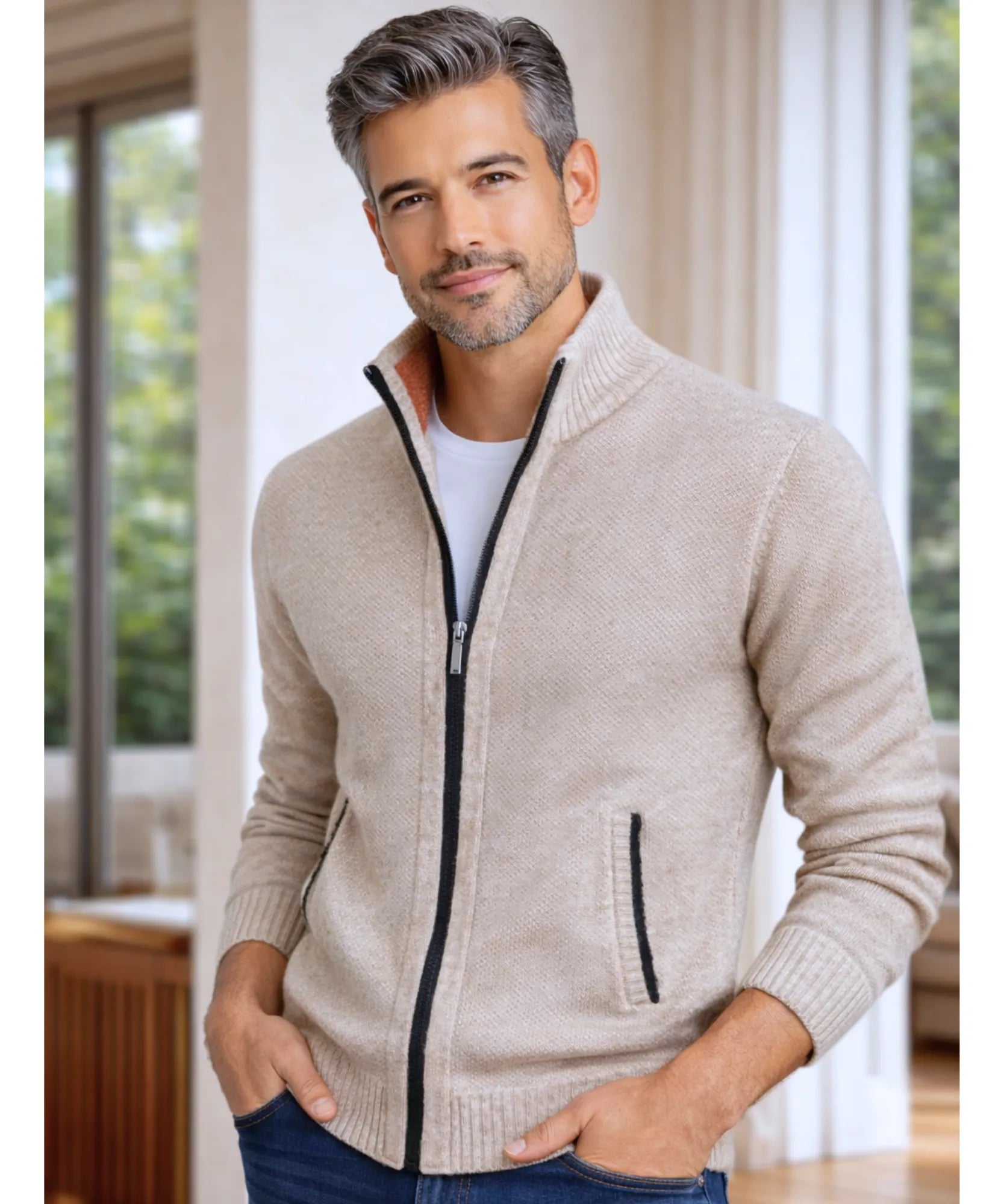 Comprar cardigan masculino tricot premium zíper social inverno elegante barato em promoção ZARA