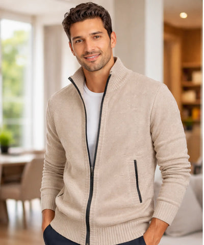 Comprar cardigan masculino tricot premium zíper social inverno elegante barato em promoção ZARA