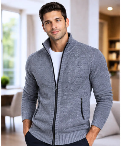 Comprar cardigan masculino tricot premium zíper social inverno elegante barato em promoção ZARA