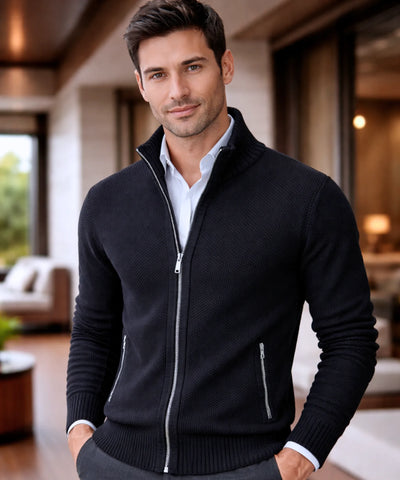 Comprar cardigan masculino tricot premium zíper social inverno elegante barato em promoção ZARA