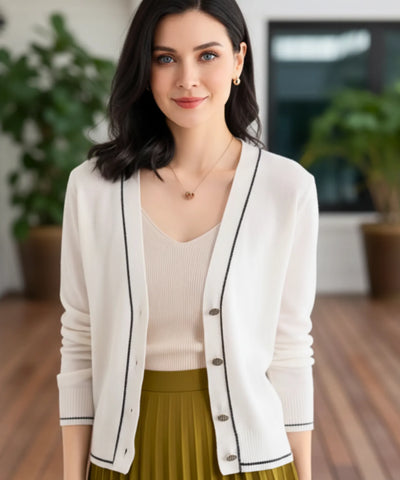 Cardigan Tricot Feminino Gola V Com Botões Elegantes | Perin