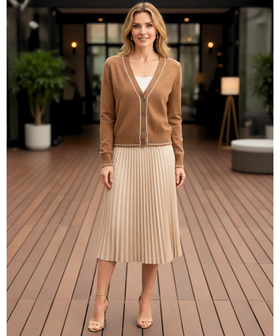 Comprar cardigan tricot feminino gola V com botões dourados e acabamento elegante para meia-estação ou sobreposição barato ZARA
