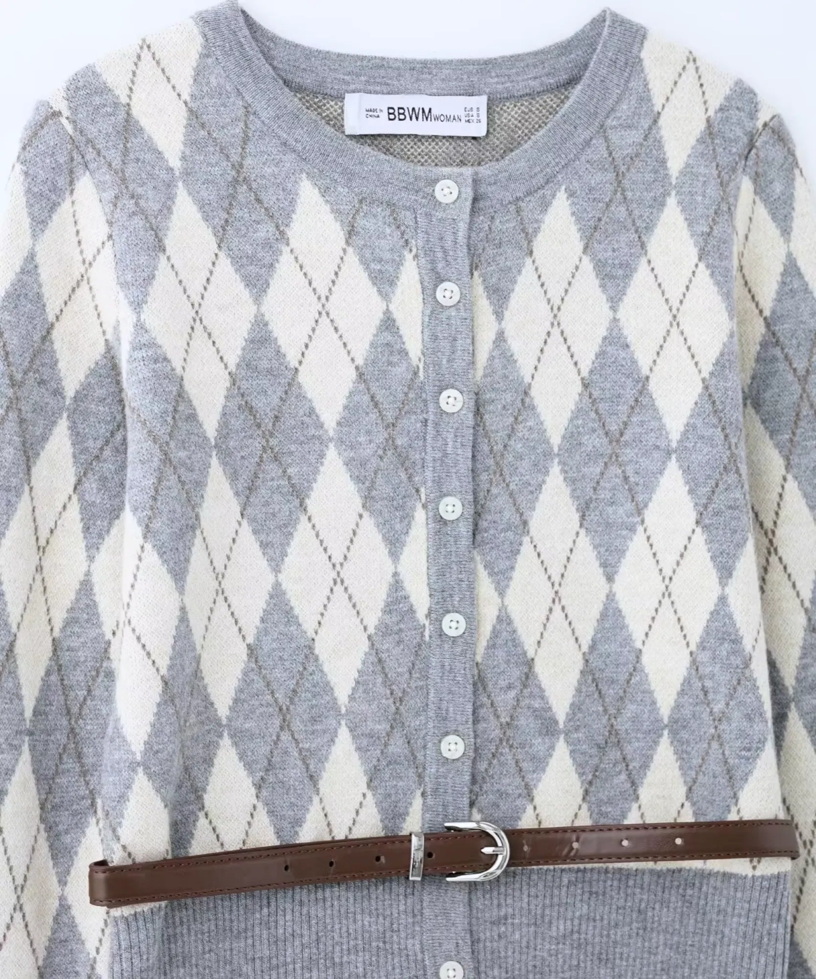 Comprar cardigan xadrez de tricot com botões cinza em promoção Anellimn