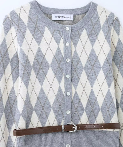 Comprar cardigan xadrez de tricot com botões cinza em promoção Anellimn